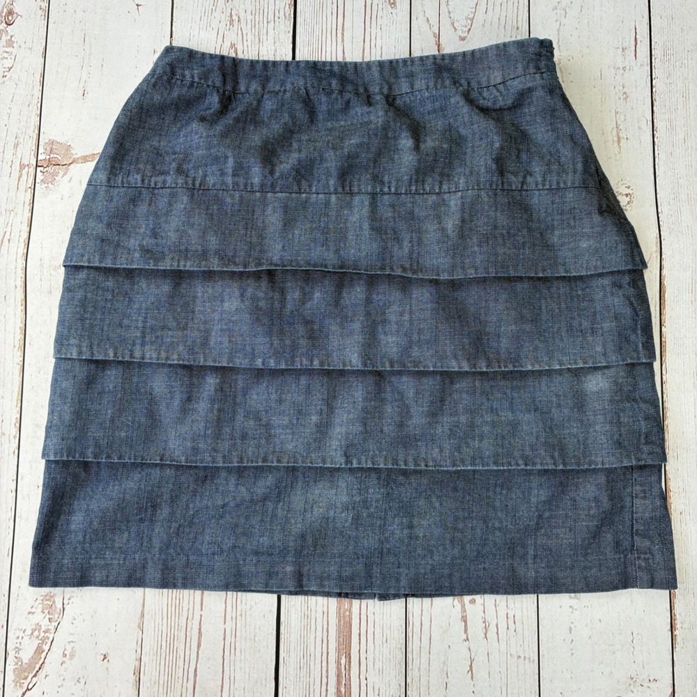 Larry Levine Stretch Denim Tiered Mini Skirt Dark Wash Blue Size 12